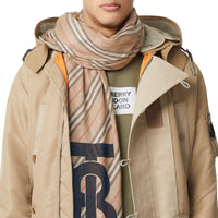 Grand carré de laine et soie à rayures iconiques et Monogram - Beige d'Archive