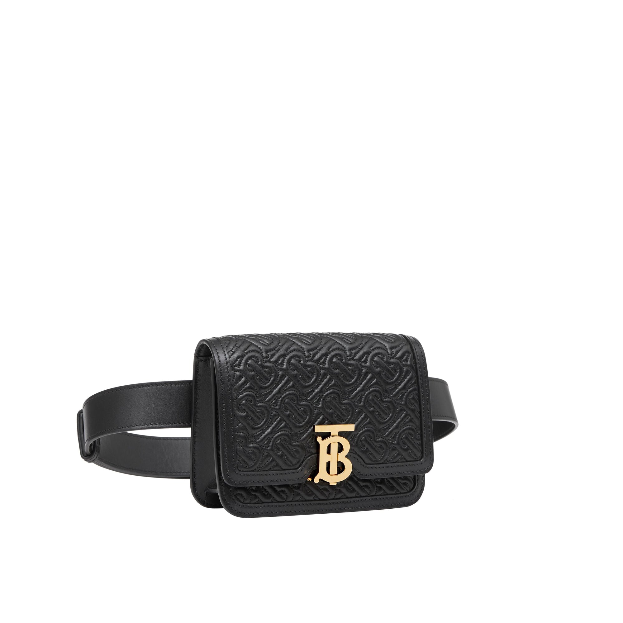 BLACK Sac TB ceinturé en cuir d'agneau Monogram matelassé