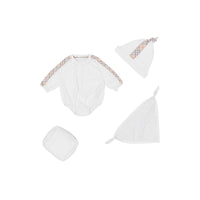 Coffret cadeau trois pièces en coton check pour bébé - Blanc