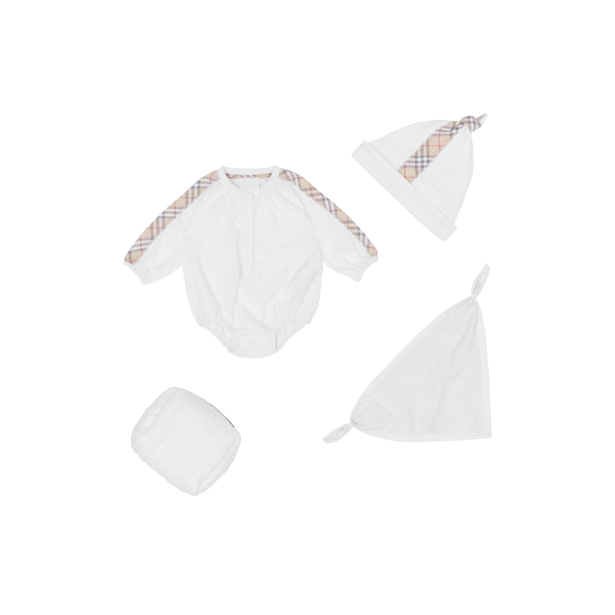 WHITE Coffret cadeau trois pièces en coton check pour bébé