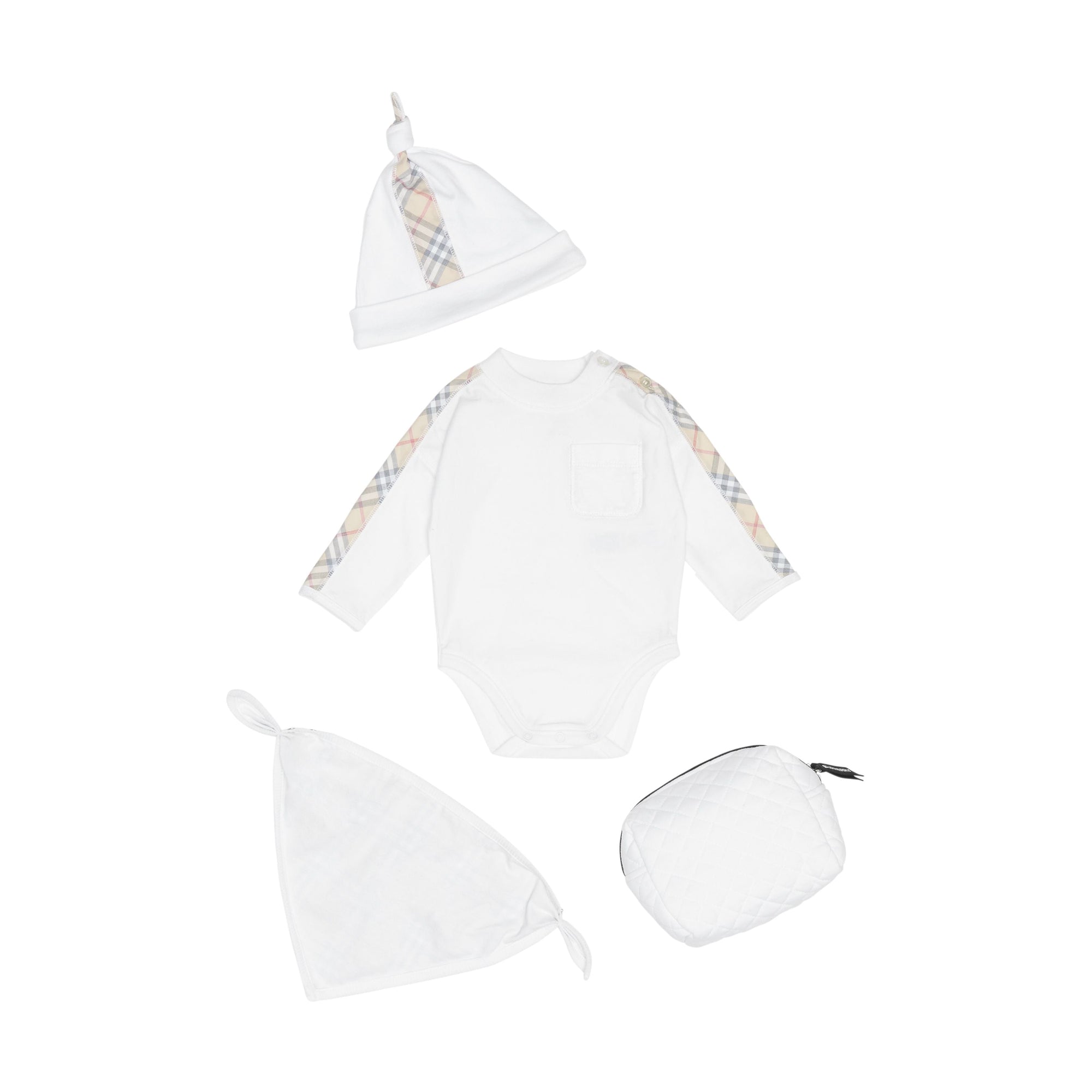WHITE Coffret cadeau trois pièces en coton check pour bébé