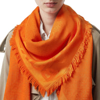 ORANGE Grand carré de soie et laine en jacquard Monogram
