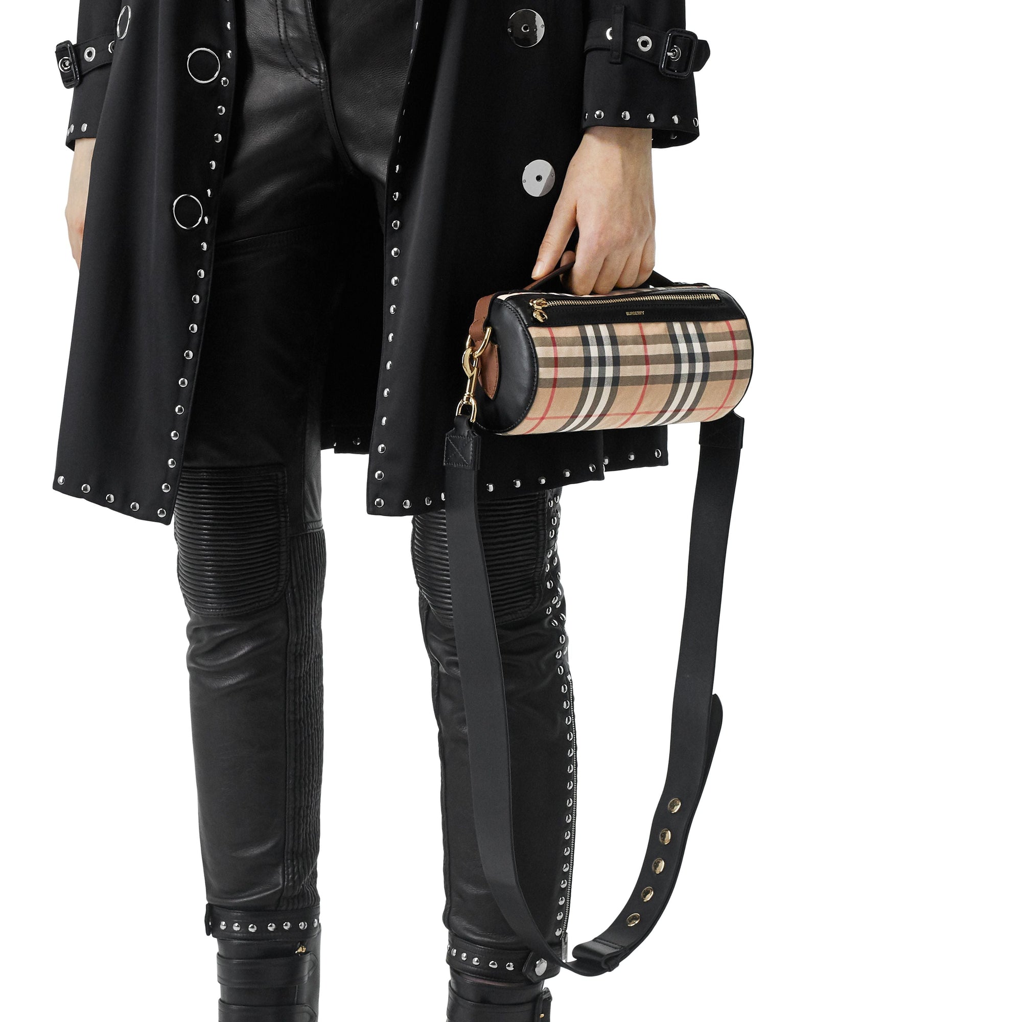 Sac The Barrel en coton Vintage check et cuir - Beige d'Archive & Noir