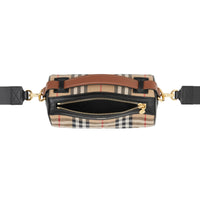 Sac the barrel en coton vintage check et cuir - Beige d'archive & noir