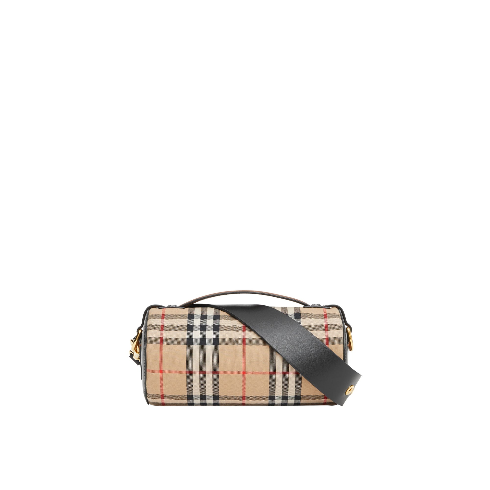 Sac the barrel en coton vintage check et cuir - Beige d'archive & noir