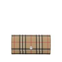 Portefeuille continental en toile écologique vintage check - Noir