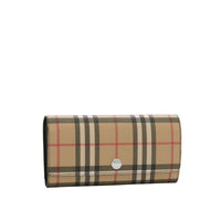 Portefeuille continental en toile écologique vintage check - Noir