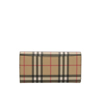Portefeuille continental en toile écologique vintage check - Noir