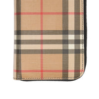Portefeuille zippé en cuir et vintage check - Noir