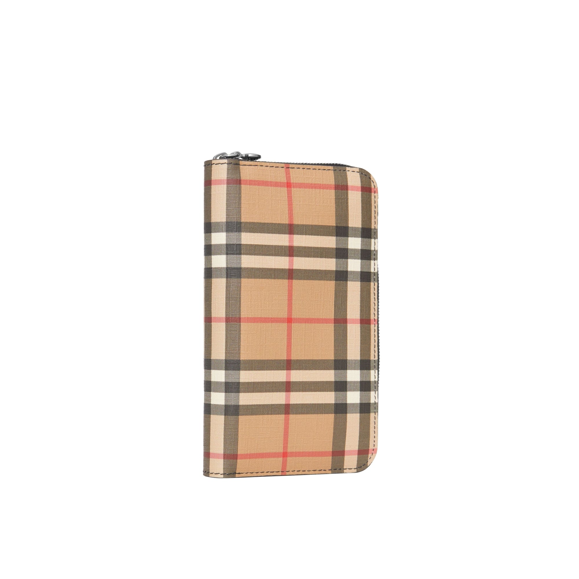 Portefeuille zippé en cuir et vintage check - Noir