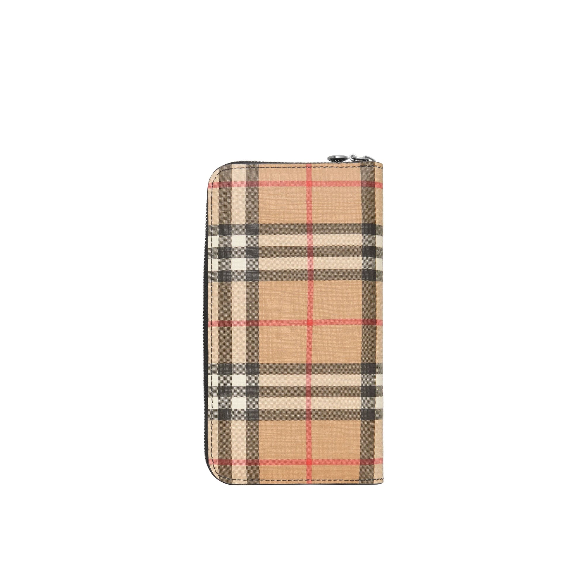 Portefeuille zippé en cuir et vintage check - Noir