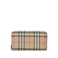 Portefeuille zippé en cuir et vintage check - Noir