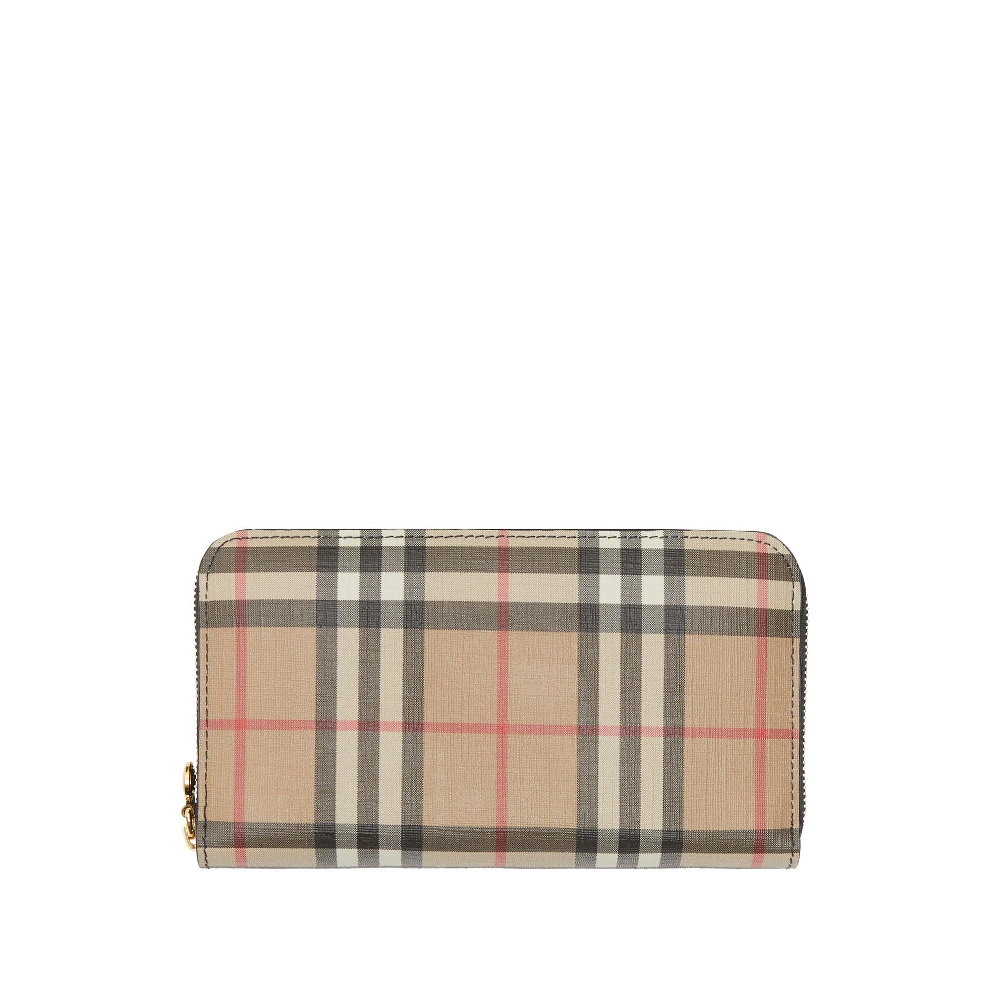 Portefeuille zippé en cuir et vintage check - Noir