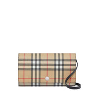 Portefeuille en toile écologique Vintage check avec sangle amovible - Noir