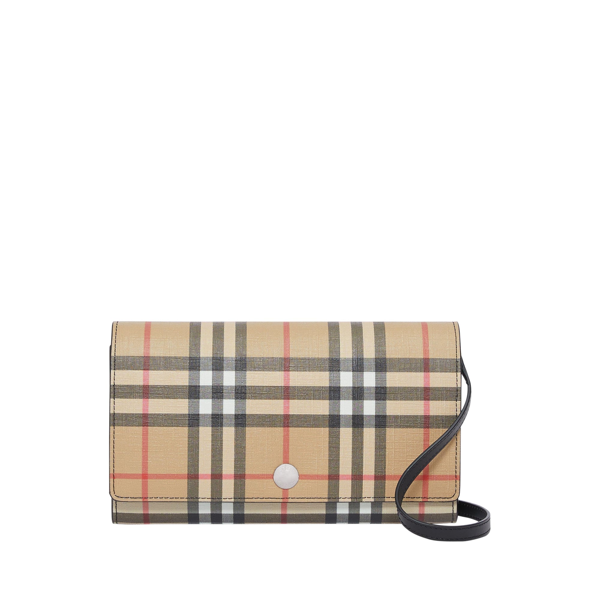 Portefeuille en toile écologique Vintage check avec sangle amovible - Noir