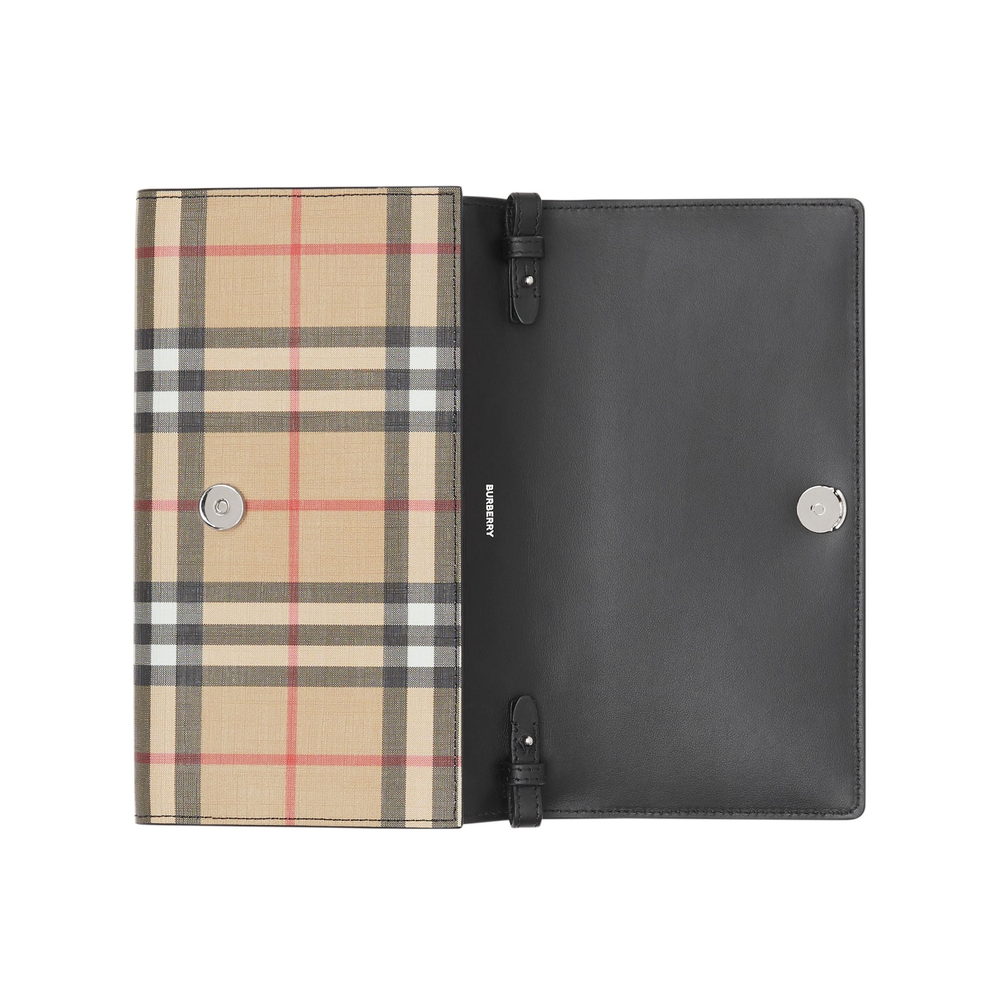Portefeuille en toile écologique Vintage check avec sangle amovible - Noir