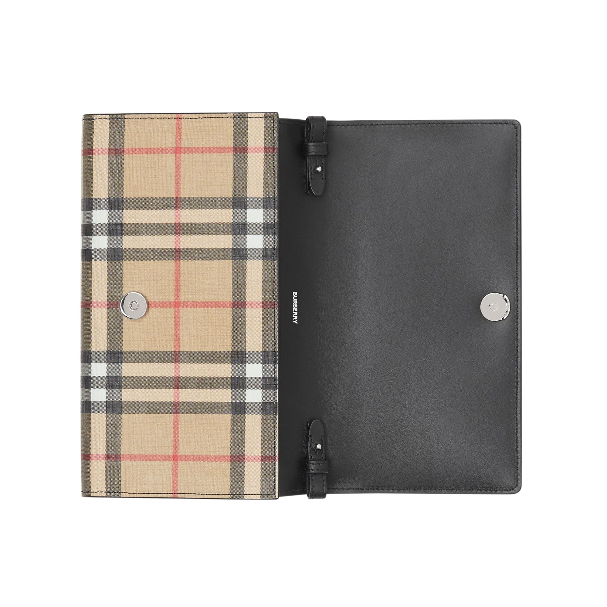 Portefeuille en toile écologique vintage check avec sangle amovible - Noir
