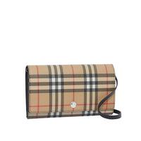 Portefeuille en toile écologique Vintage check avec sangle amovible - Noir