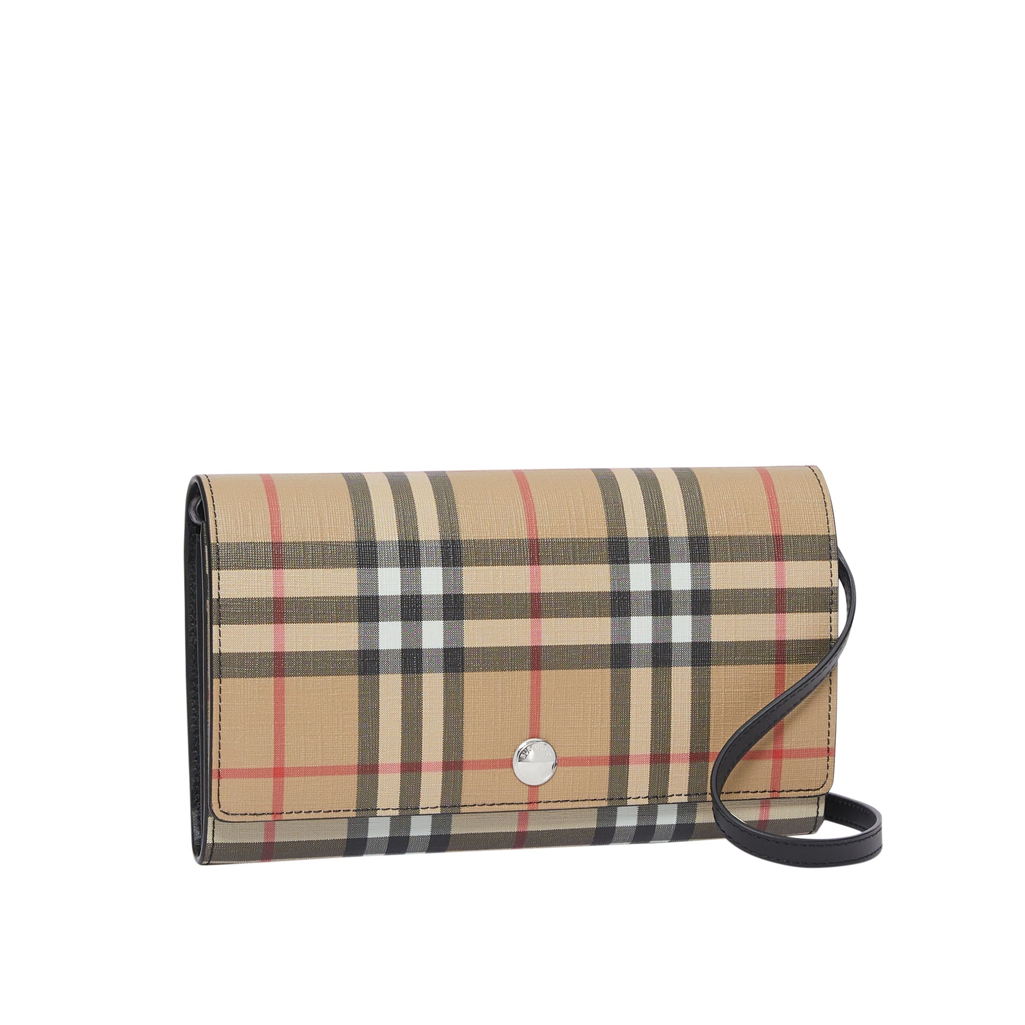 Portefeuille en toile écologique Vintage check avec sangle amovible - Noir