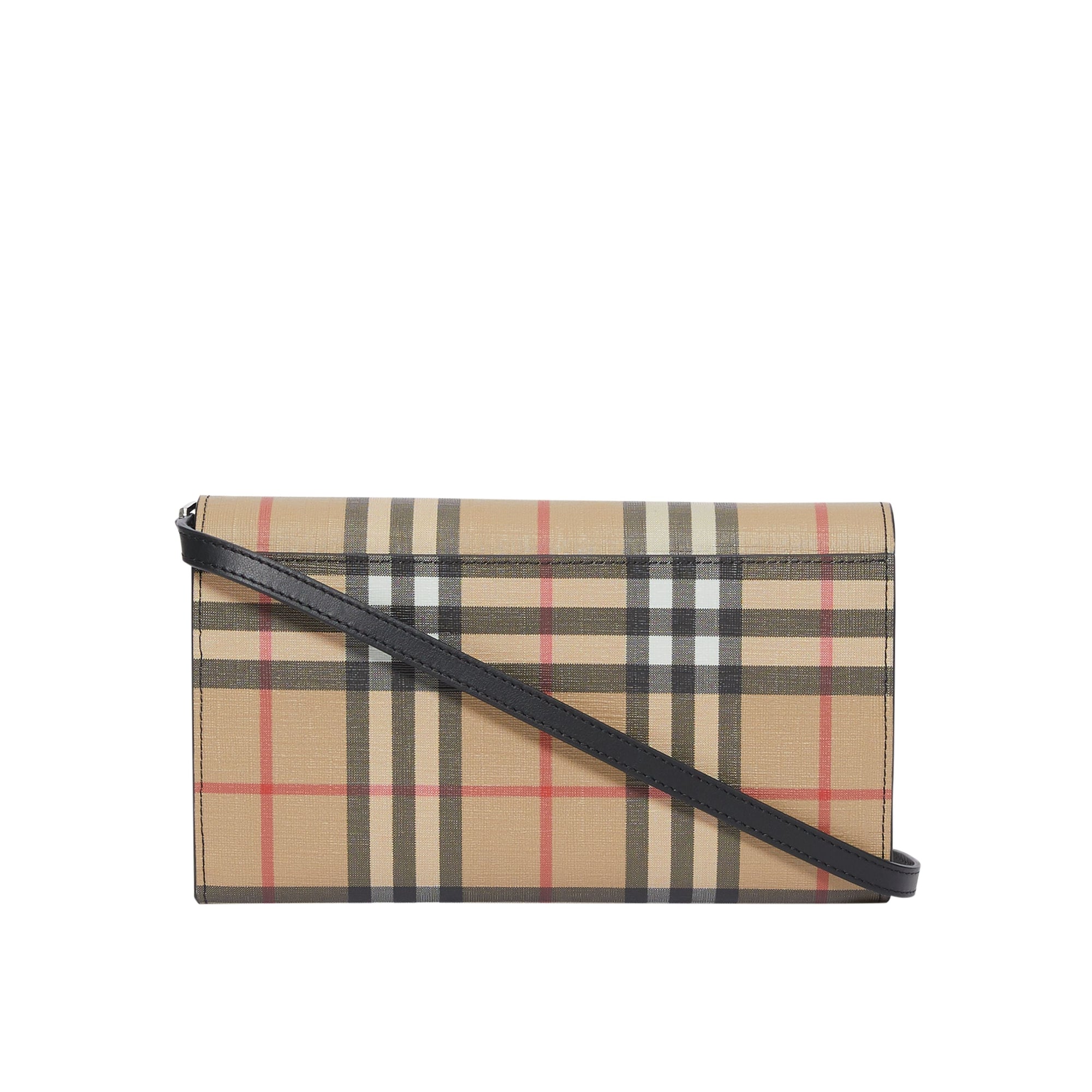 Portefeuille en toile écologique vintage check avec sangle amovible - Noir