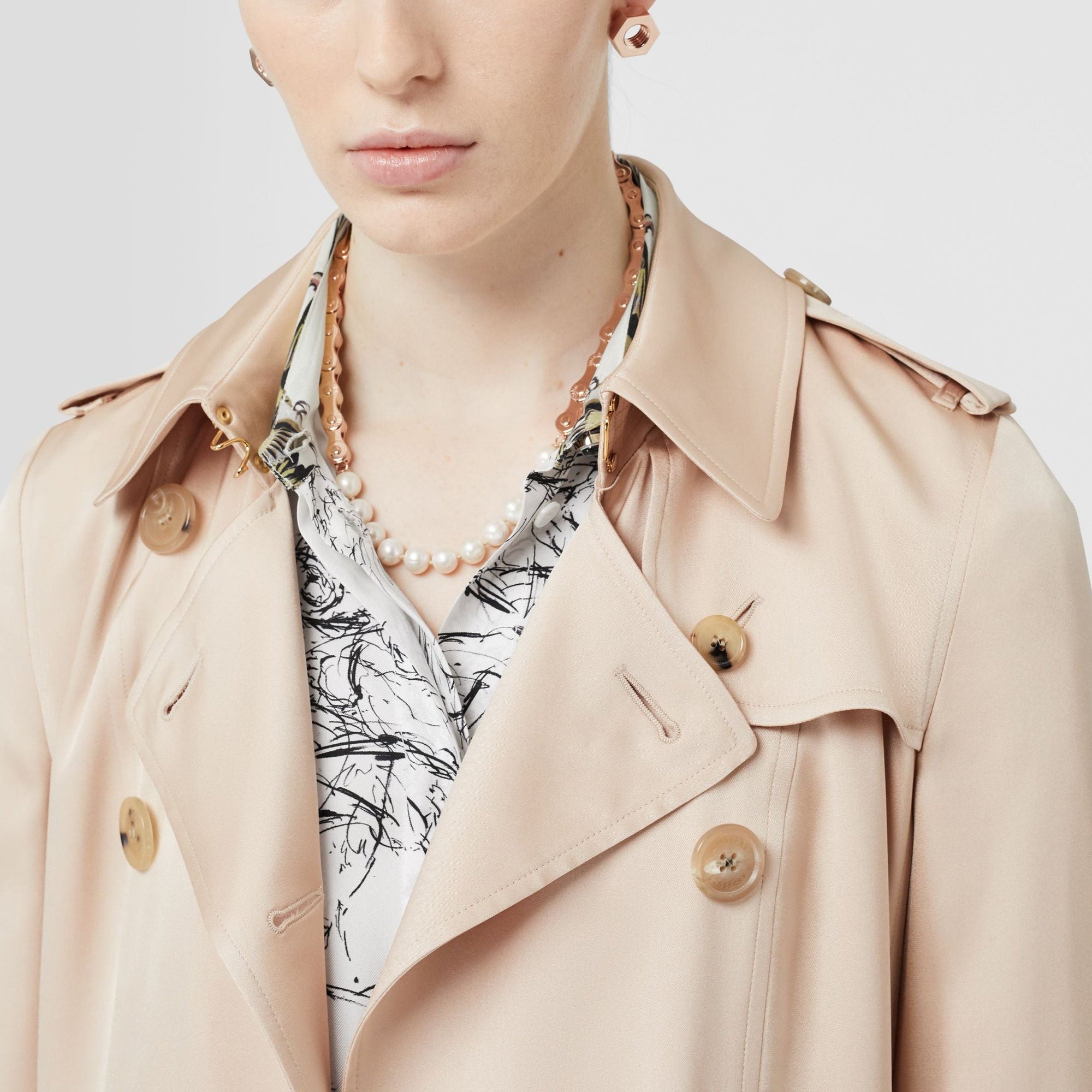Collier plaqué or rose façon chaîne de vélo avec perles - Or rose