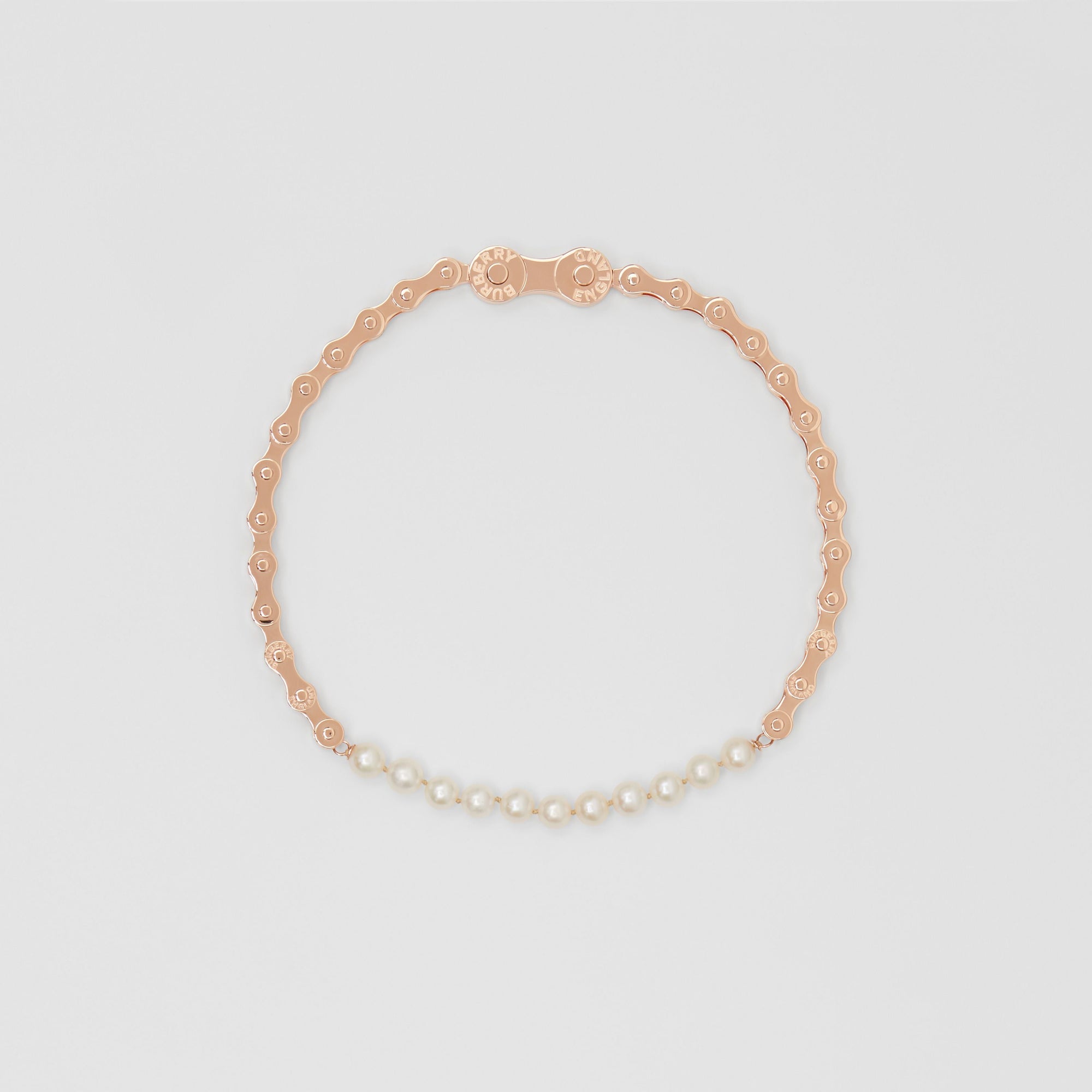 Collier plaqué or rose façon chaîne de vélo avec perles - Or rose