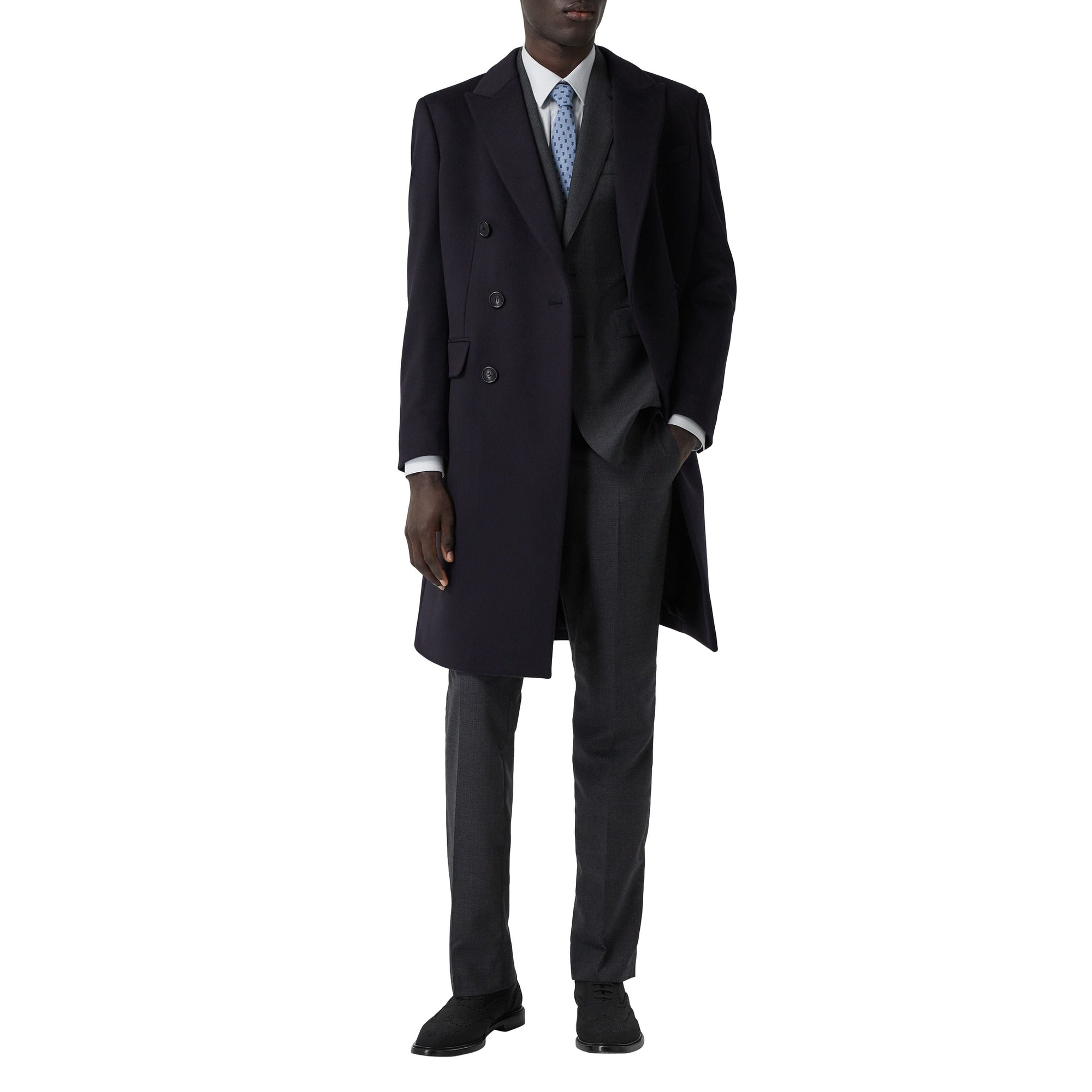 Manteau ajusté en laine et cachemire - Marine