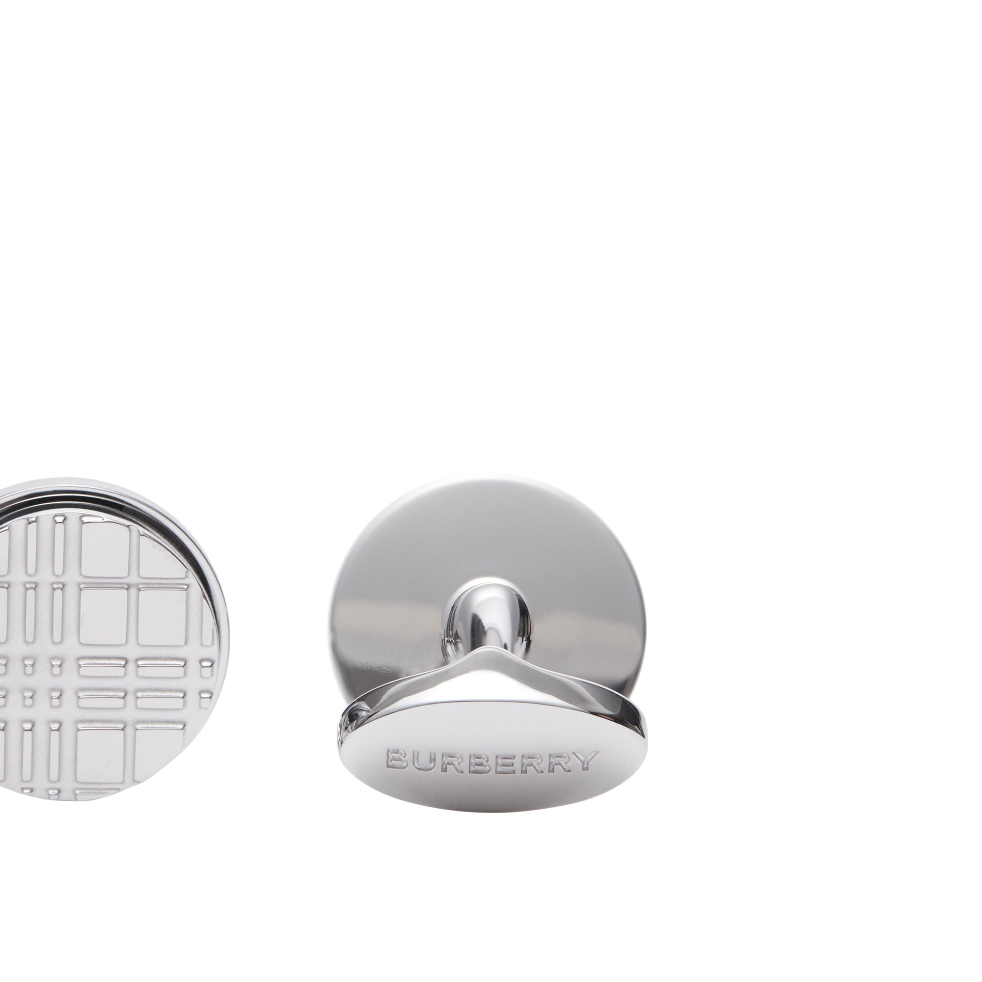 SILVER Boutons de manchette ronds plaqués palladium avec check