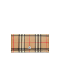 Portefeuille continental en cuir et vintage check - Brun malt
