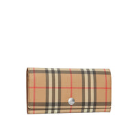 Portefeuille continental en cuir et vintage check - Brun malt