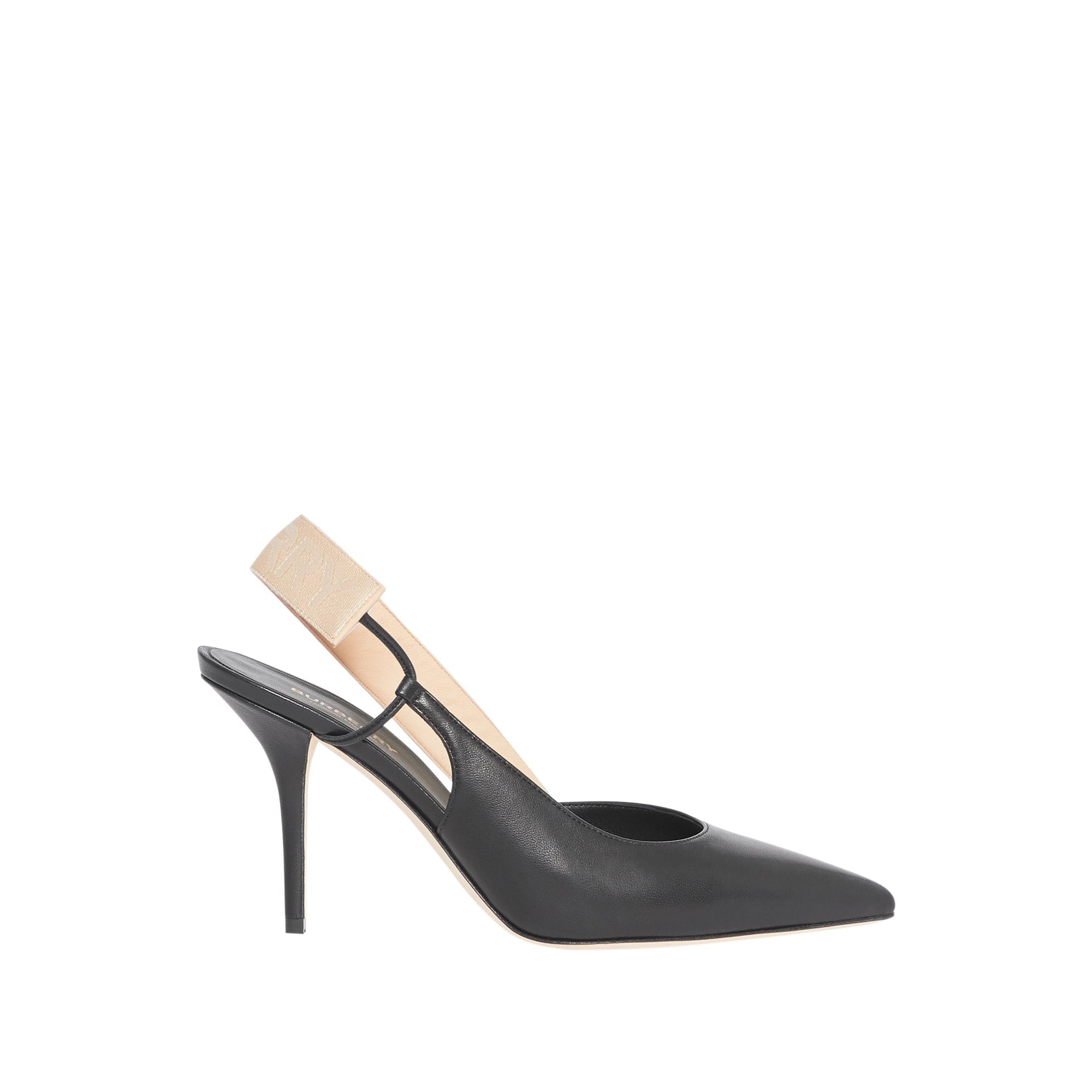 Escarpins à talon ouvert en cuir d'agneau avec logo - Noir