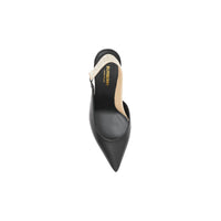 Escarpins à talon ouvert en cuir d'agneau avec logo - Noir
