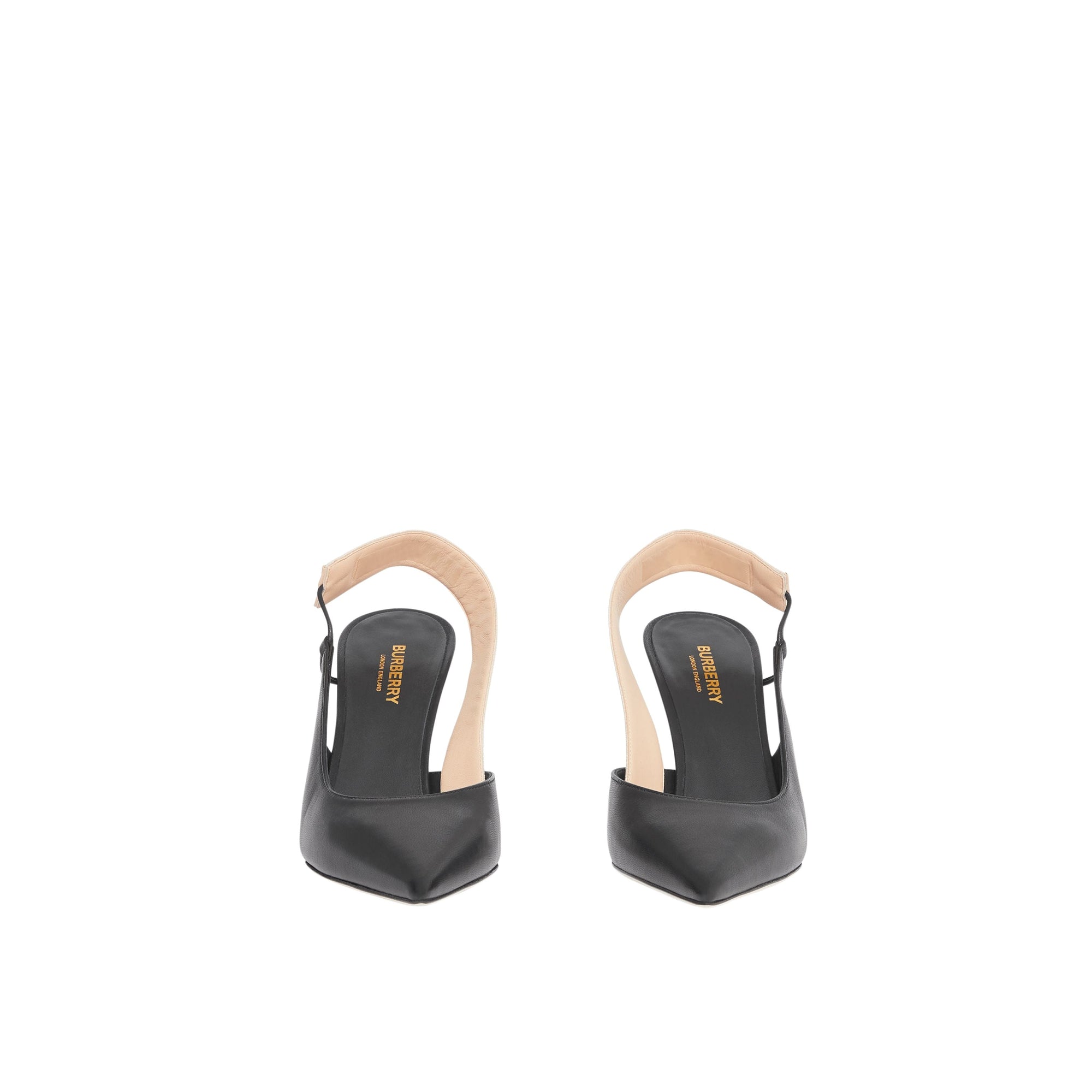 Escarpins à talon ouvert en cuir d'agneau avec logo - Noir