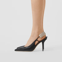 Escarpins à talon ouvert en cuir d'agneau avec logo - Noir