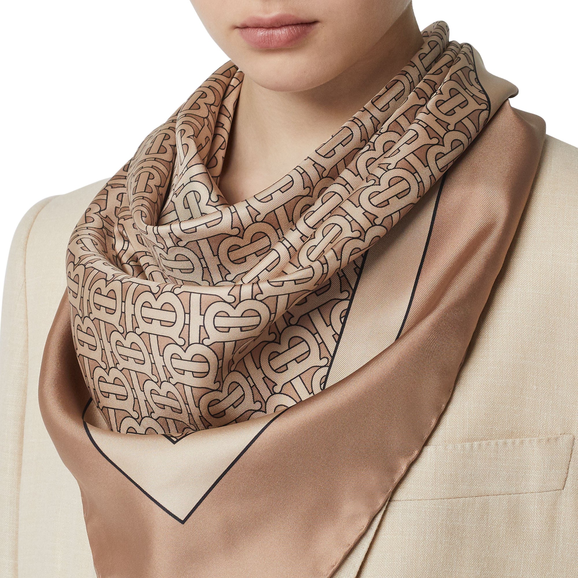 Carré de soie monogram - Camel pâle