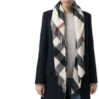 Bandana Burberry en cachemire check - Blanc Naturel