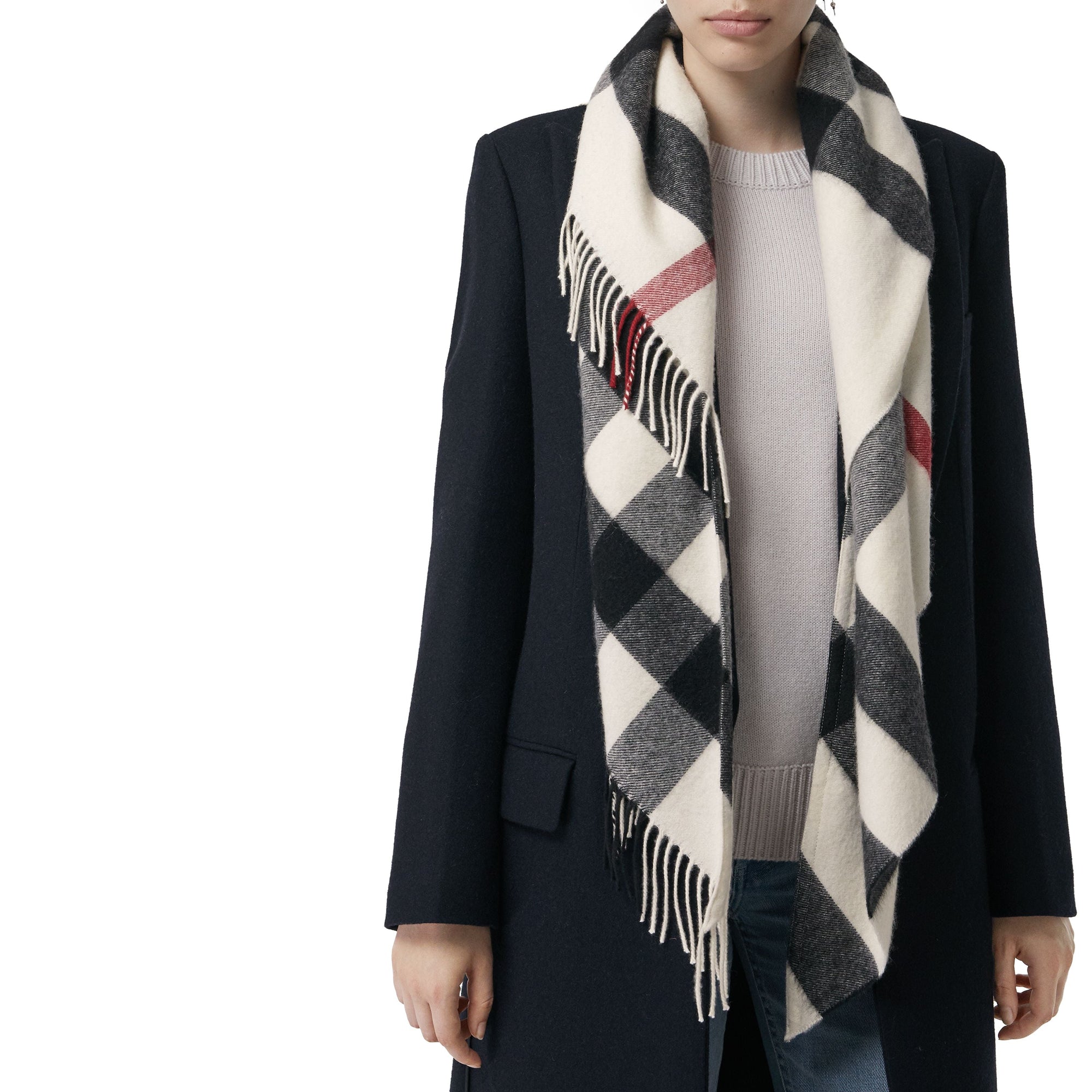 Bandana Burberry en cachemire check - Blanc Naturel