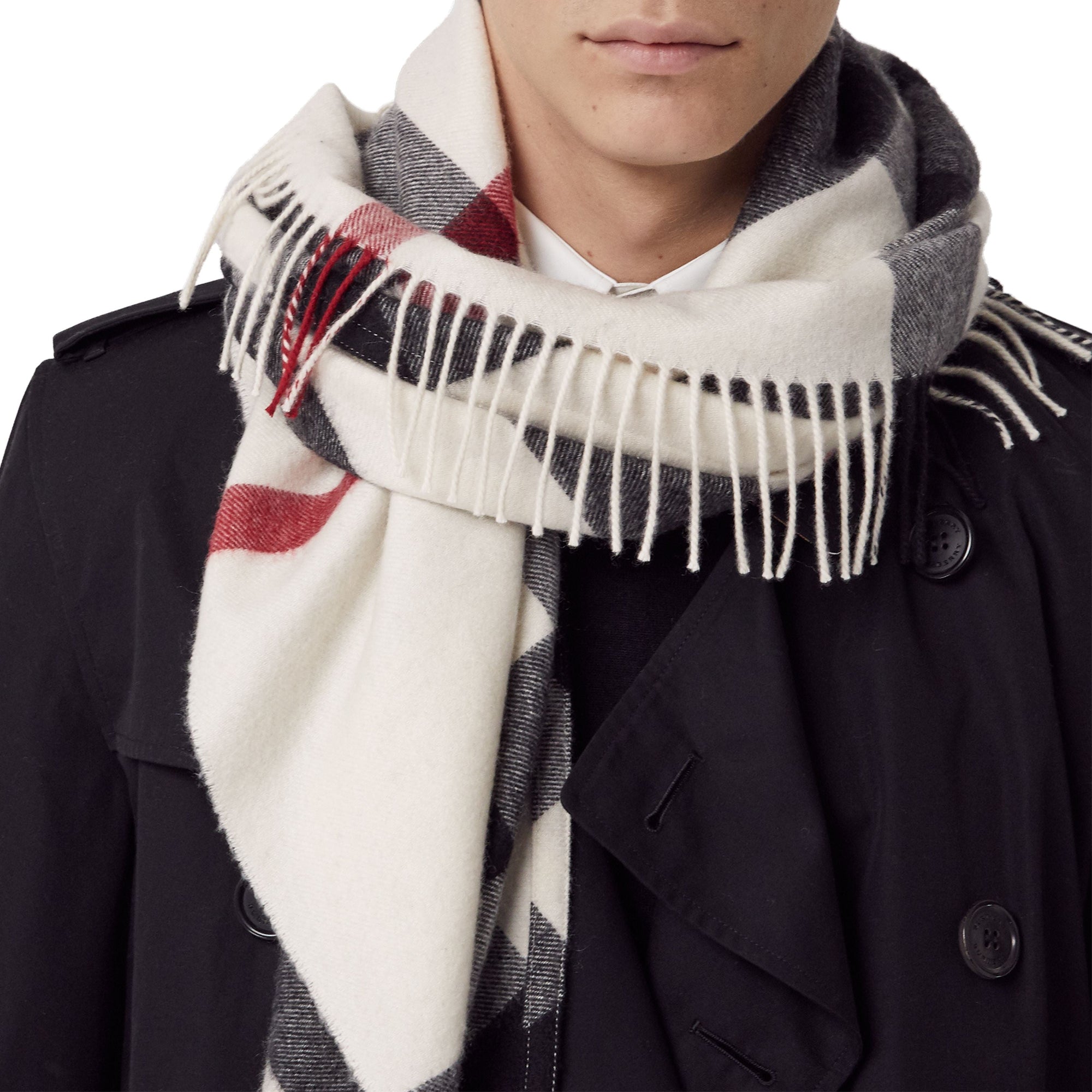 Bandana Burberry en cachemire check - Blanc Naturel