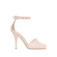 Sandales à bout ouvert en cuir embossé avec triple pression - Beige rose