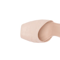 Sandales à bout ouvert en cuir embossé avec triple pression - Beige rose