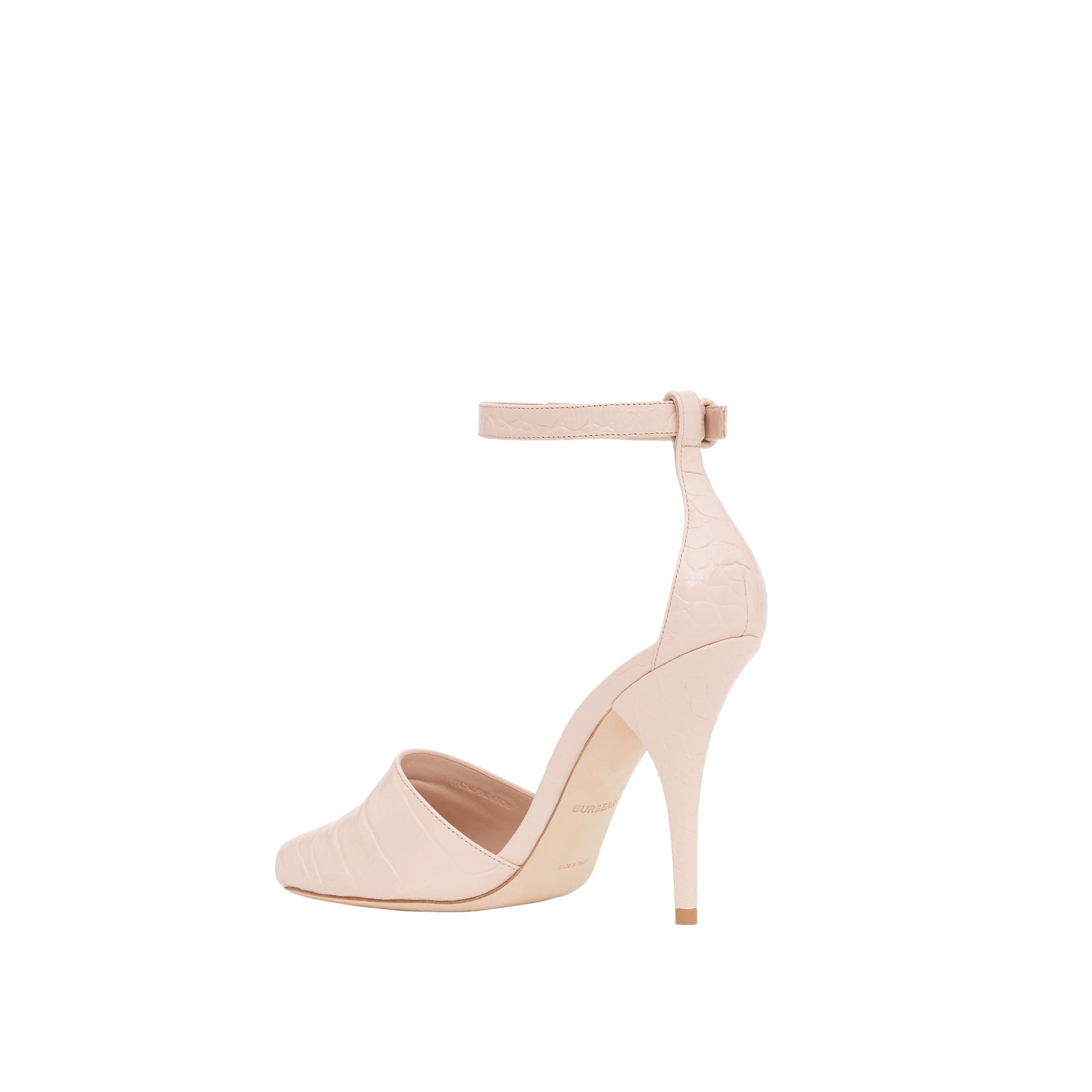 Sandales à bout ouvert en cuir embossé avec triple pression - Beige rose
