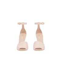 Sandales à bout ouvert en cuir embossé avec triple pression - Beige rose