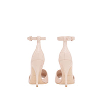 Sandales à bout ouvert en cuir embossé avec triple pression - Beige rose