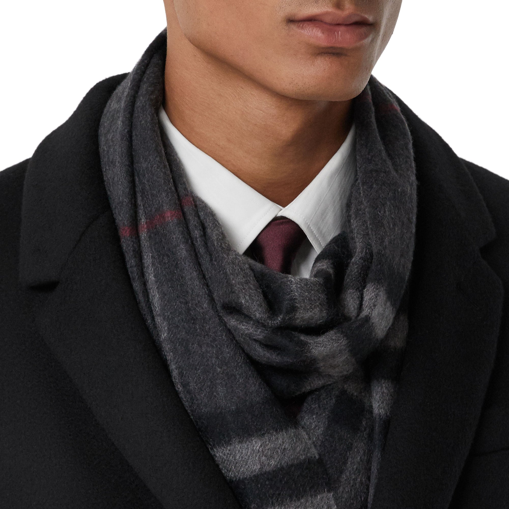 Écharpe classique en cachemire check - Anthracite