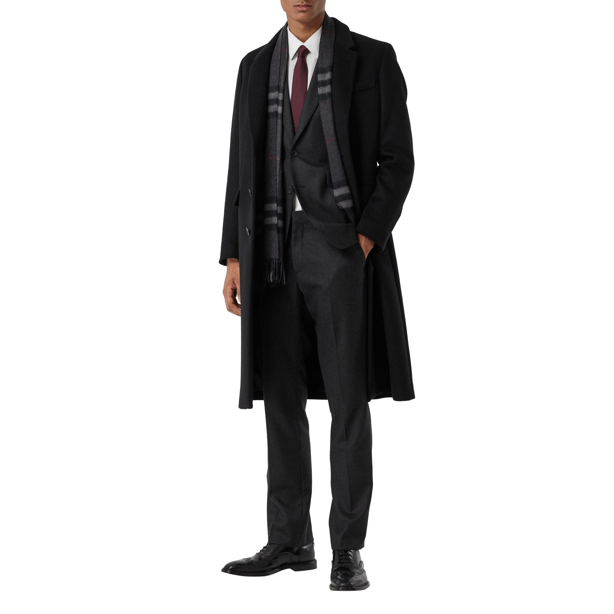 Écharpe classique en cachemire check - Anthracite