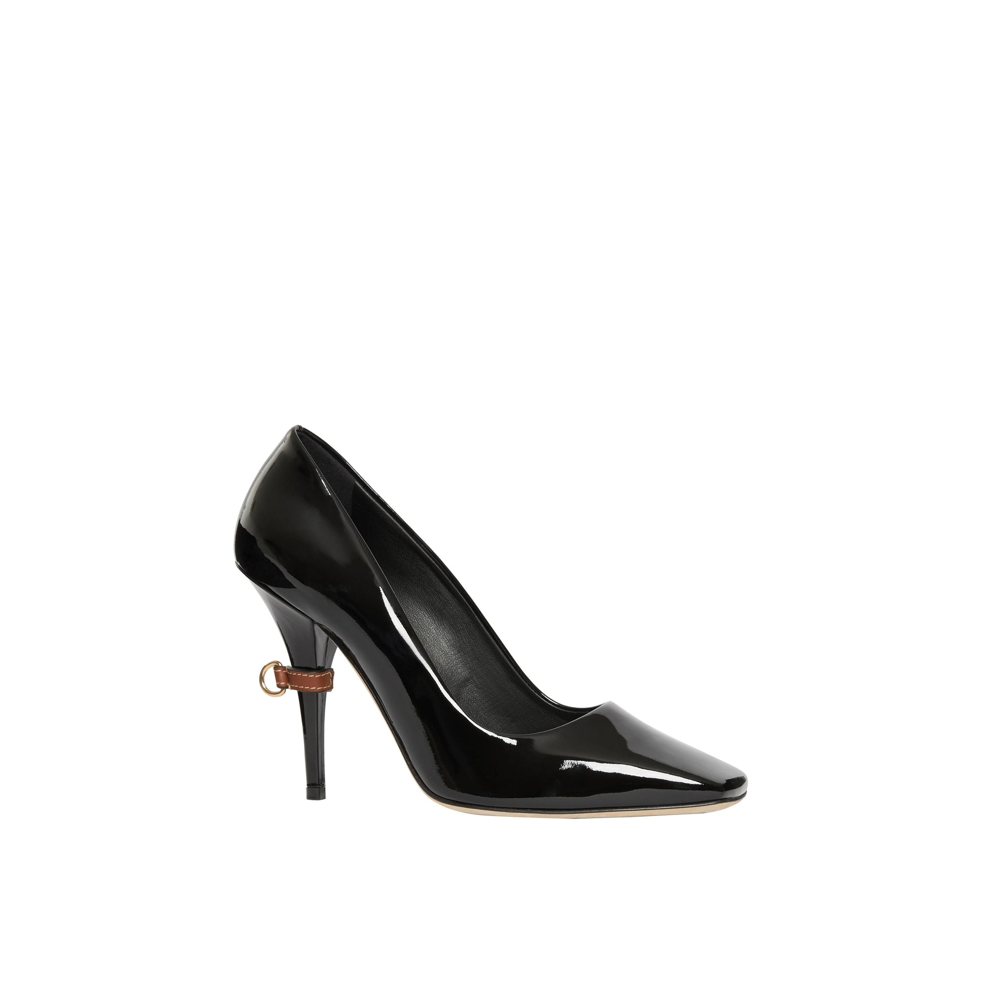 BLACK Escarpins à bout carré en cuir verni avec boucle en D