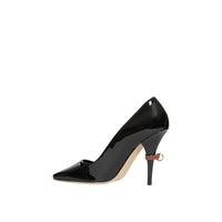 BLACK Escarpins à bout carré en cuir verni avec boucle en D