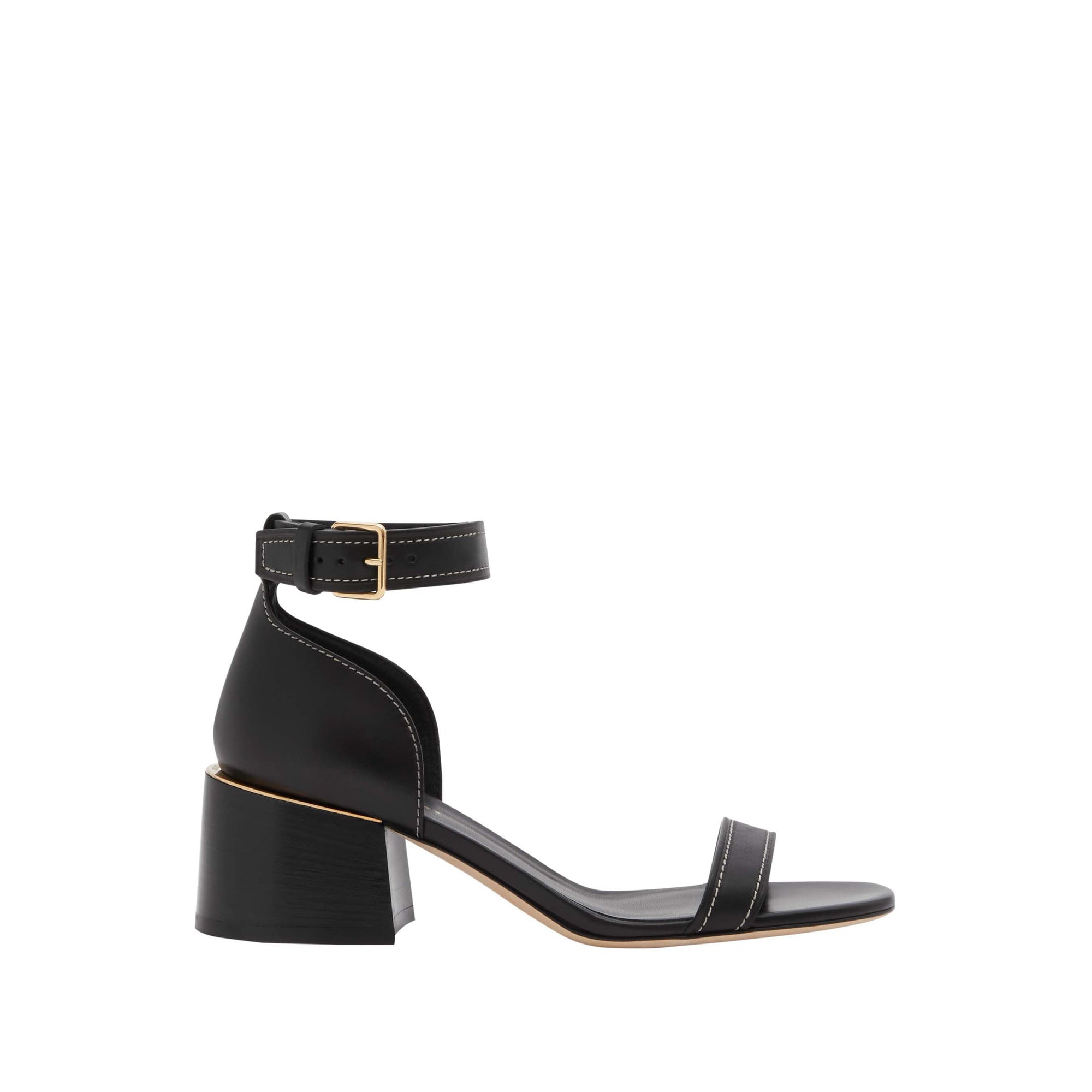 Sandales à talon bottier en cuir avec détail plaqué or - Noir
