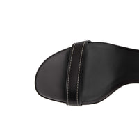 Sandales à talon bottier en cuir avec détail plaqué or - Noir