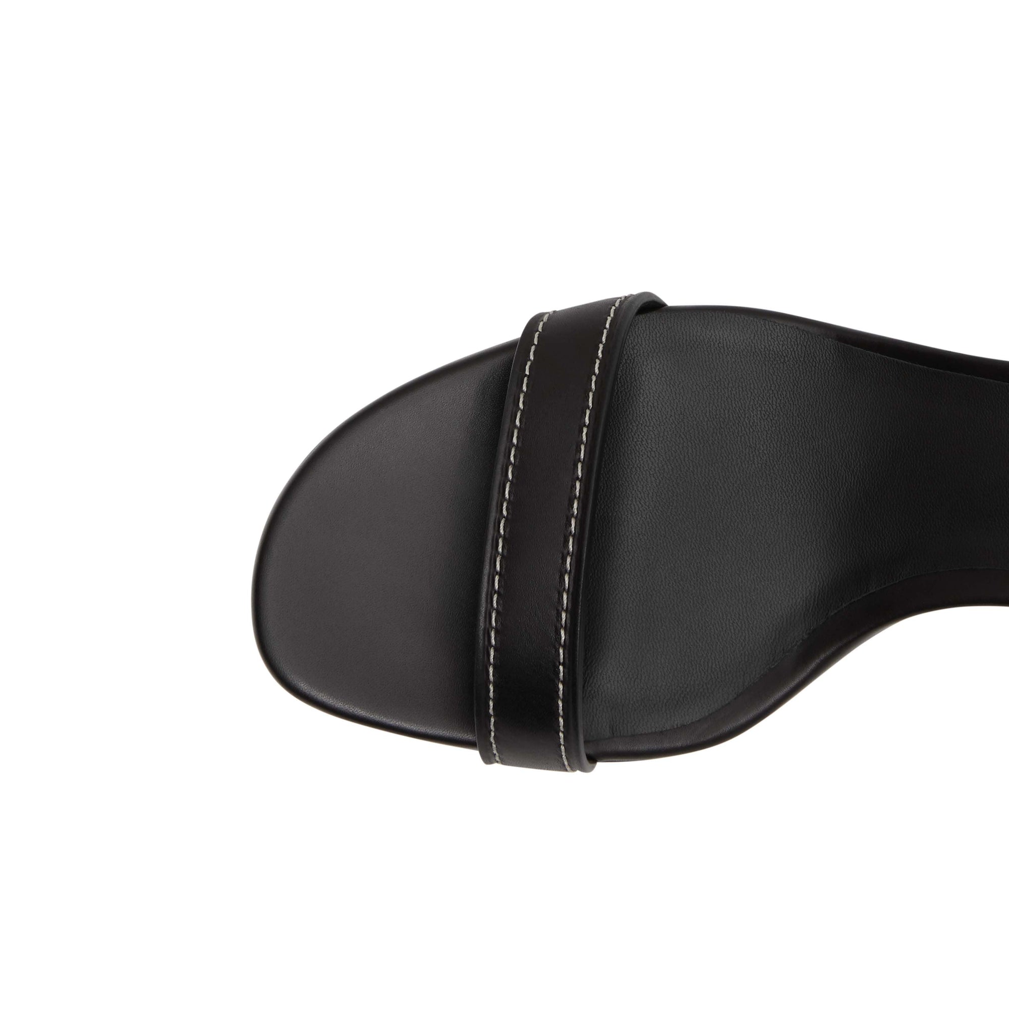 Sandales à talon bottier en cuir avec détail plaqué or - Noir